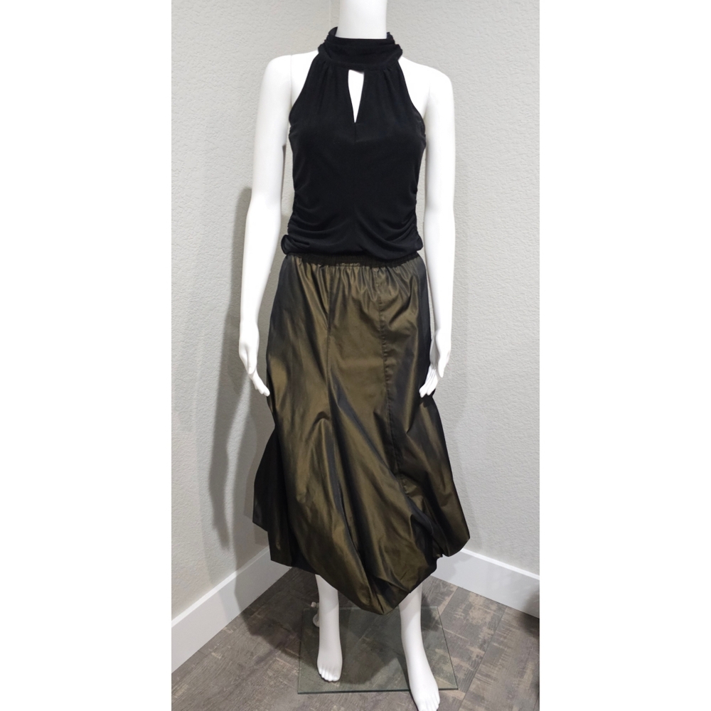 LEZLEY GEORGE green metallic long bubble skirt
